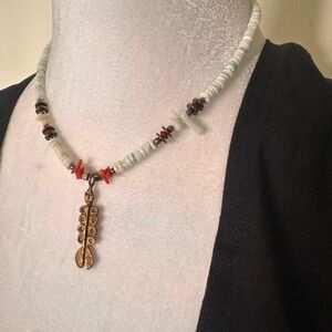 Coral Beaded Necklace with Gold Fish Pendant
